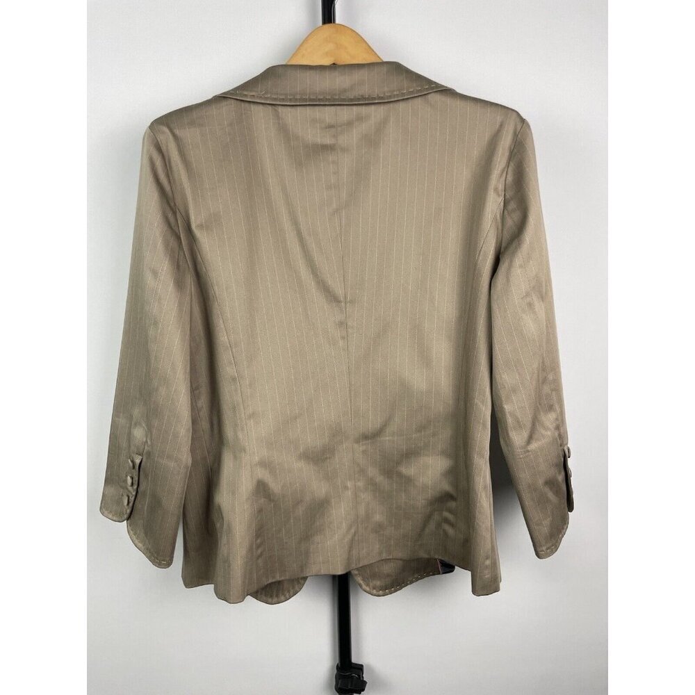 Sisley Camel Tan Striped Button Front Stretch Office 3/4 Sleeve Blazer Size S - Picture 9 of 11